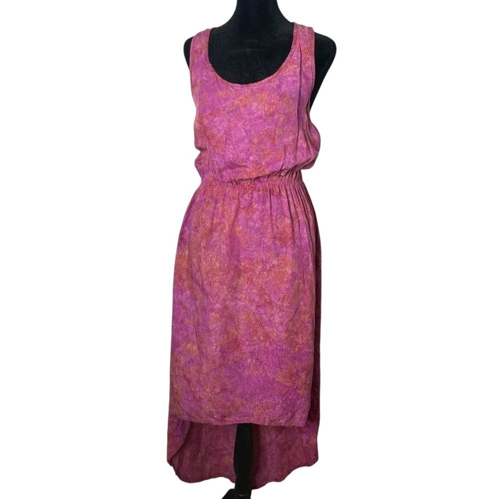 Go Fish Abstract Floral Hi Low Hem Midi Dress Size XS Pink Funky Artsy BOHO